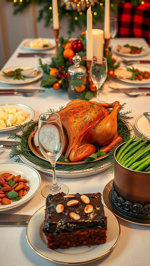 Elegant Christmas Dinner Ideas by Ina Garten Elegant Christmas dinner table with turkey, mashed potatoes, green beans, and chocolate cake.